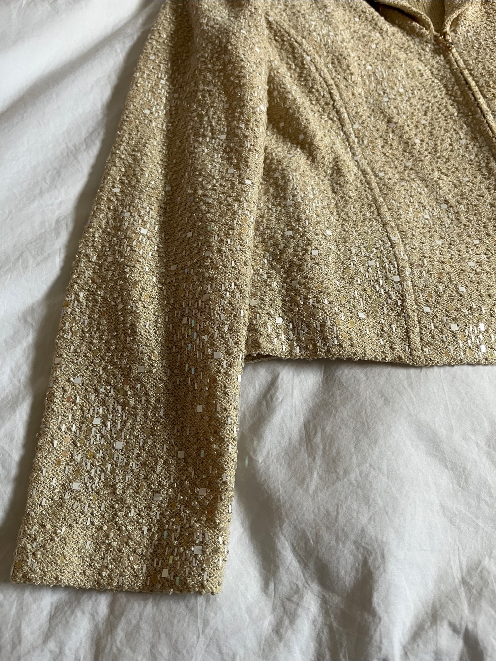 vintage St. John Evening Collection pearl paillette sequin knit zip jacket wool - Picture 6 of 16